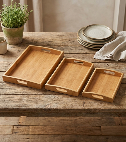 3 In 1 Bamboo Serving Tray Set