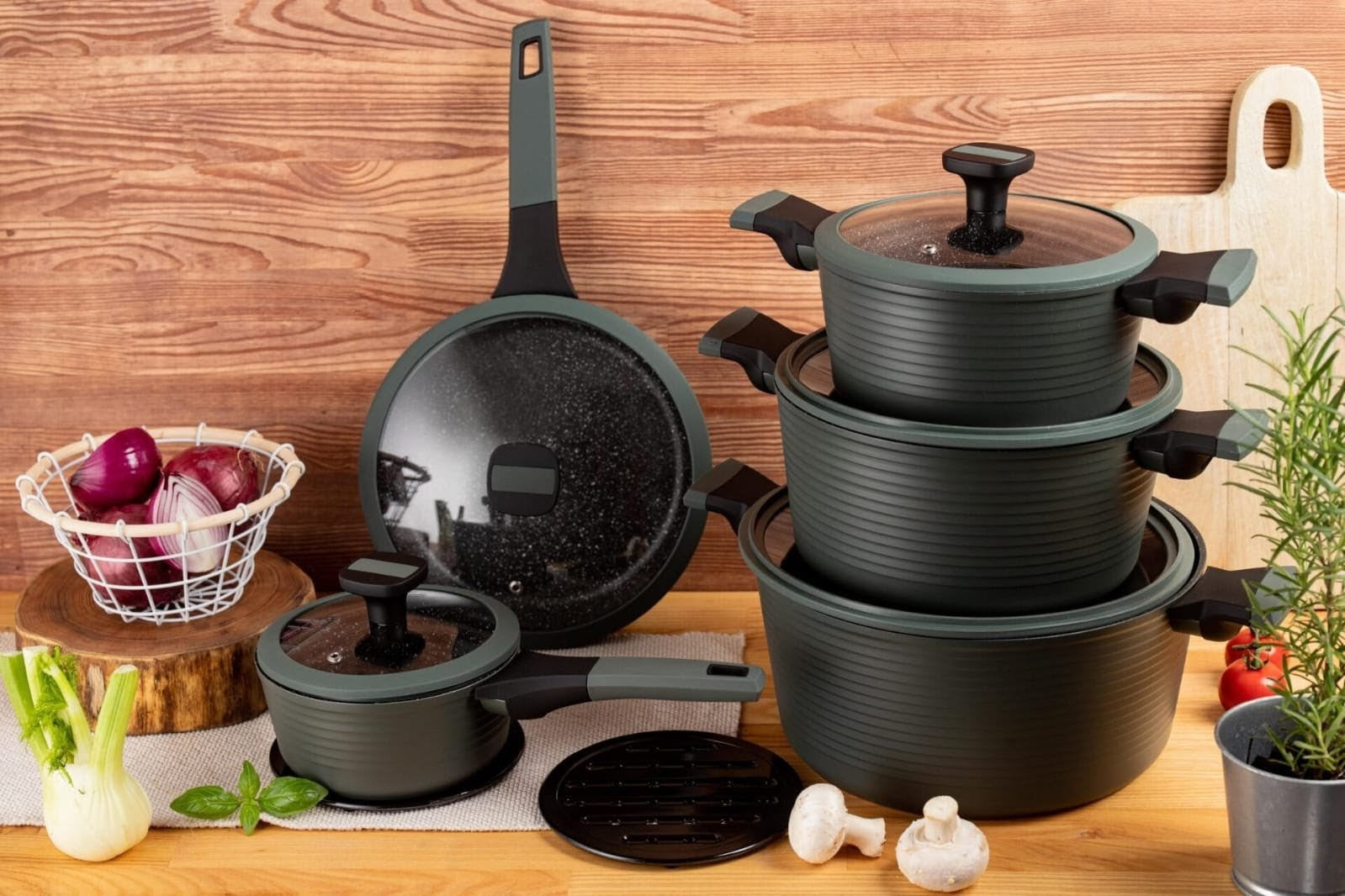 EB-5633 12-piece marble cookware set with pots and pans for versatile kitchen use