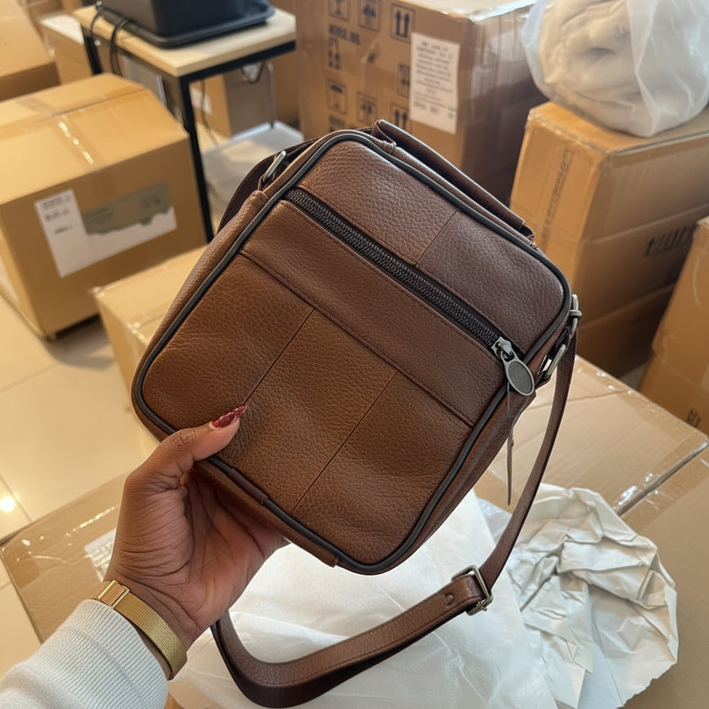 Unisex Leather Crossbody Bag with Multiple Zipped Compartments