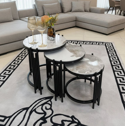 3 In 1 Nesting Pure Marble Side Stool Set