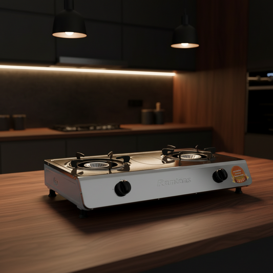 2 burner table top steel gas stove for home cooking with compact and durable design