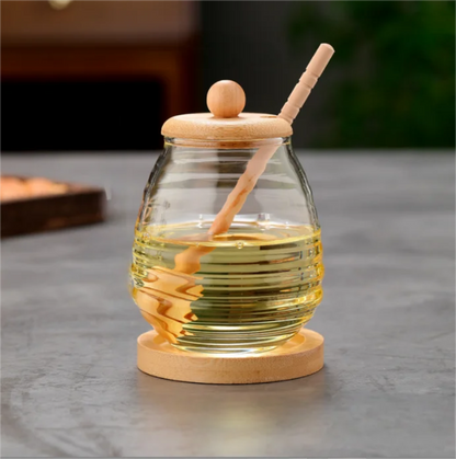 Honey Jar with Bamboo Dipper and Lid