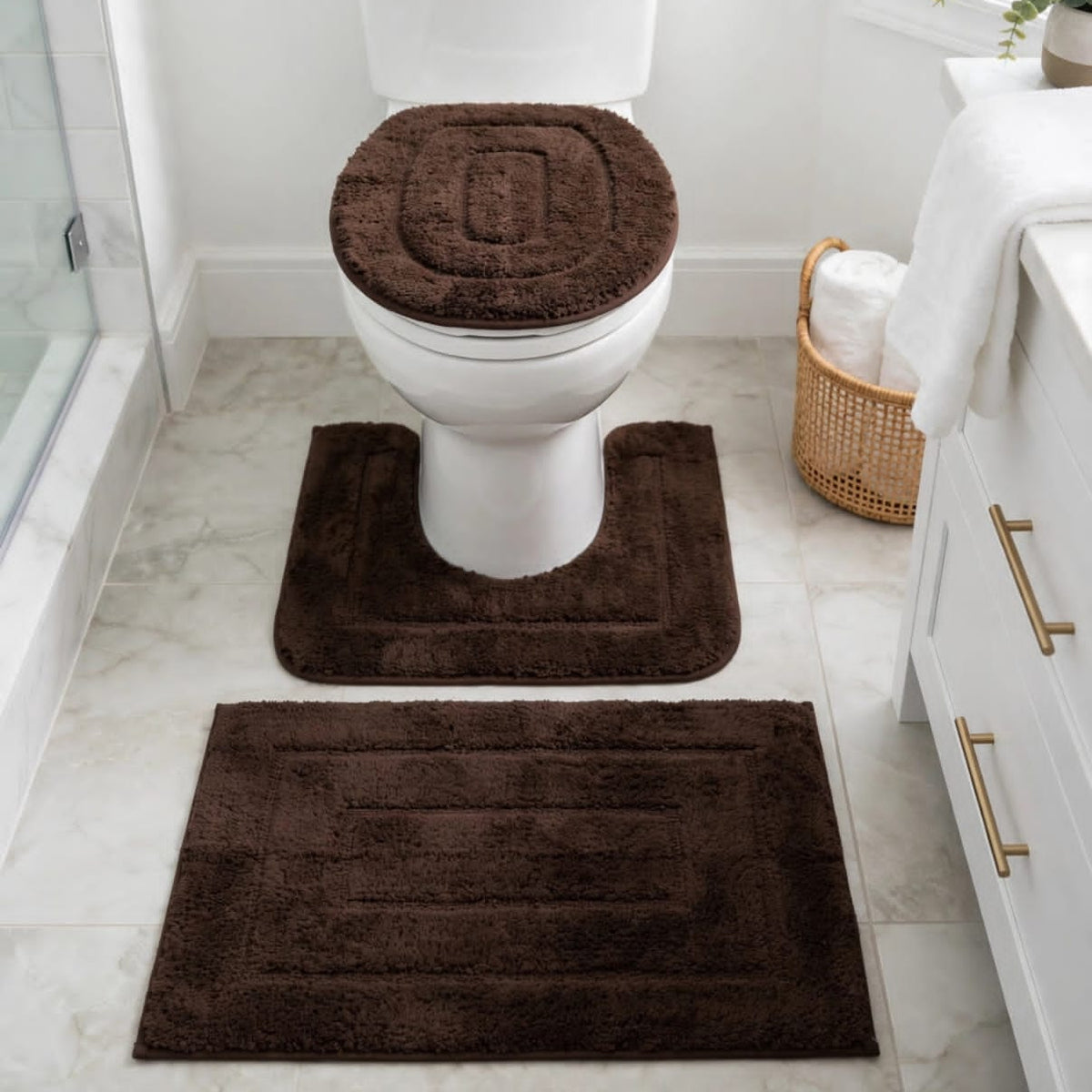3Pc Toilet Mat Set with Non Slip Rubber Backing