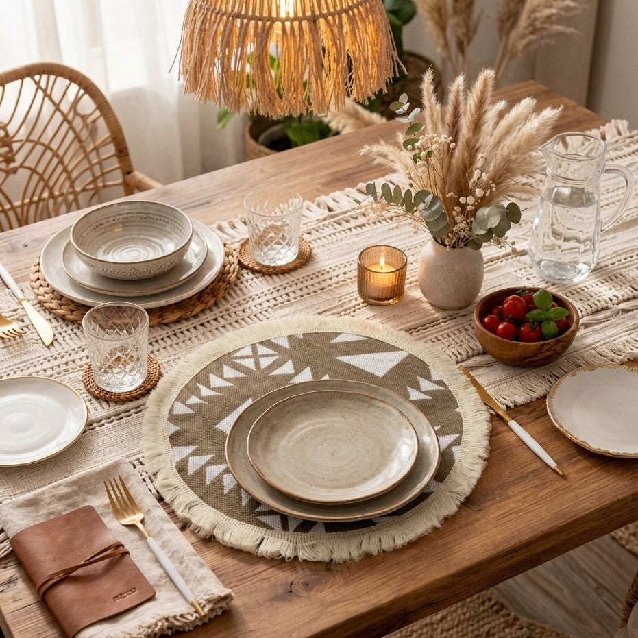 6pcs double sided table mats with  linen for elegant dining décor. 