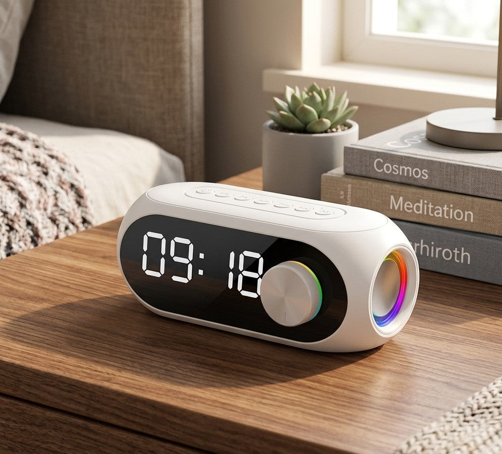 Portable Digital Alarm Clock with Bluetooth Speaker