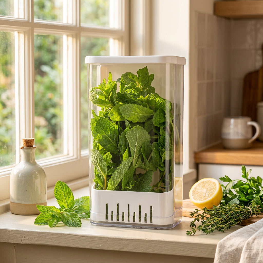 Acrylic Airtight Herb Storage Box with Stackable Design for Dhania, Scallions and Mint Leaves available in Nairobi, Kenya