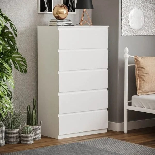 Dove 5-drawer chest of drawers in modern design for bedroom or living room storage