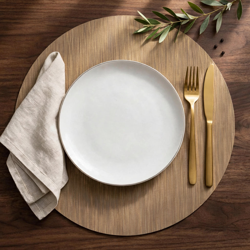 Metallic Bronze Effect Round Table Mats 6 Piece Set