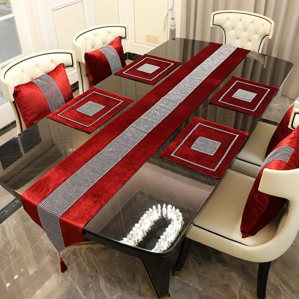 13pcs Flannel dining table set with mats and cushion covers