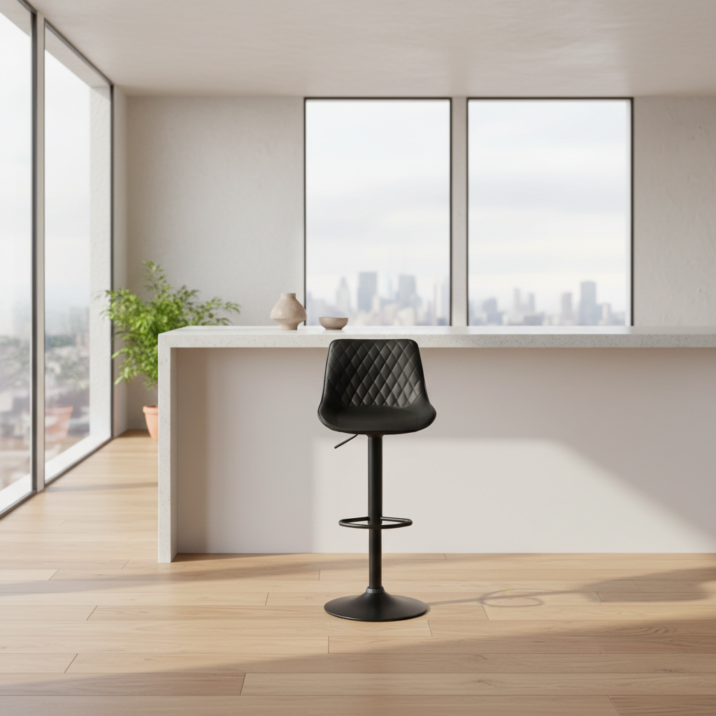 Adjustable Swivel Bar Stool with Quilted Backrest and Footrest