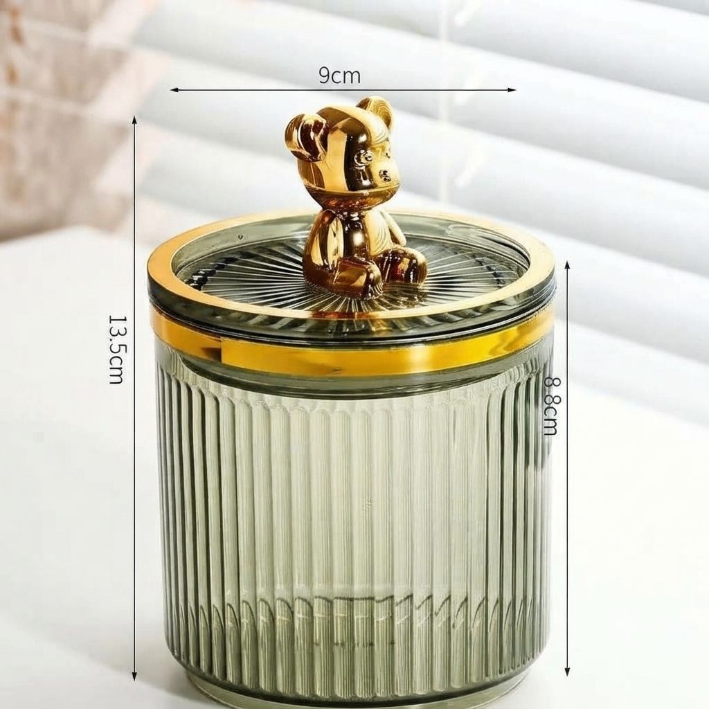 Acrylic Bear Cotton Swab and Toothpick Storage Holder 9 × 13.5cm