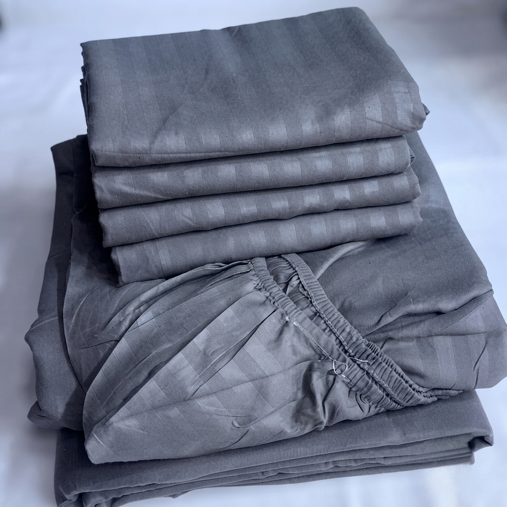 Plain Striped Cotton Fitted Bedsheet Set 6 × 6