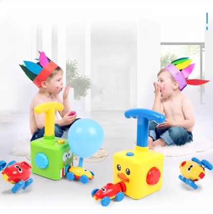 balloon launch tower puzzle toy with cars and rockets