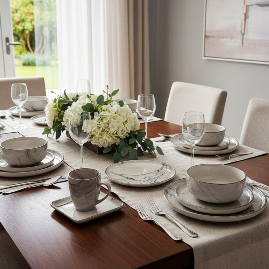 26-Piece Marble Grey Dinner Set