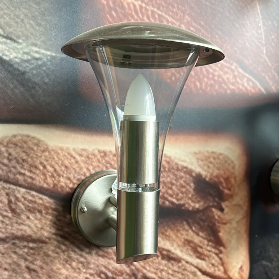 Stainless steel bulkhead wall light with curved dome design and E27 lamp holder for outdoor exterior lighting LL 2003-09-DL-SS - Gemelli Collection