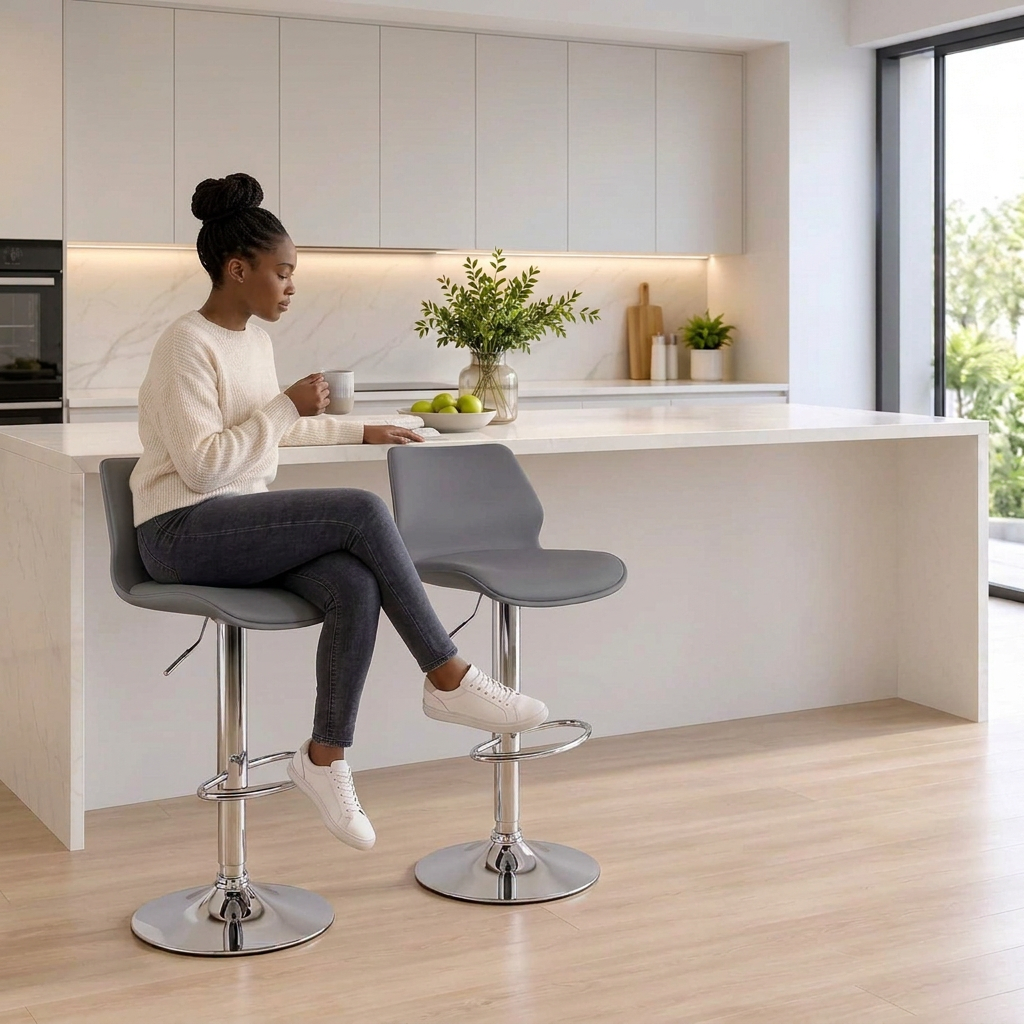 Grey Adjustable Bar Stool with Chrome Base