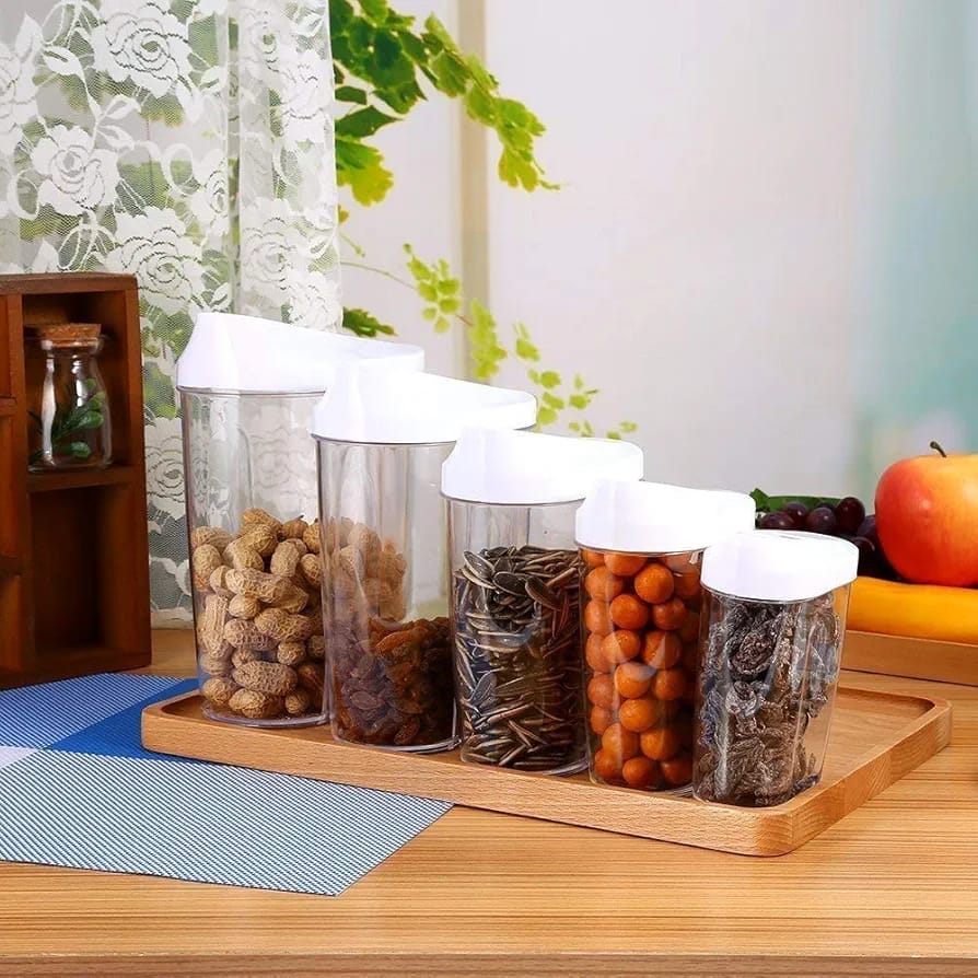 10-Piece Clear acrylic candy storage jars with white airtight lids and varying capacities.