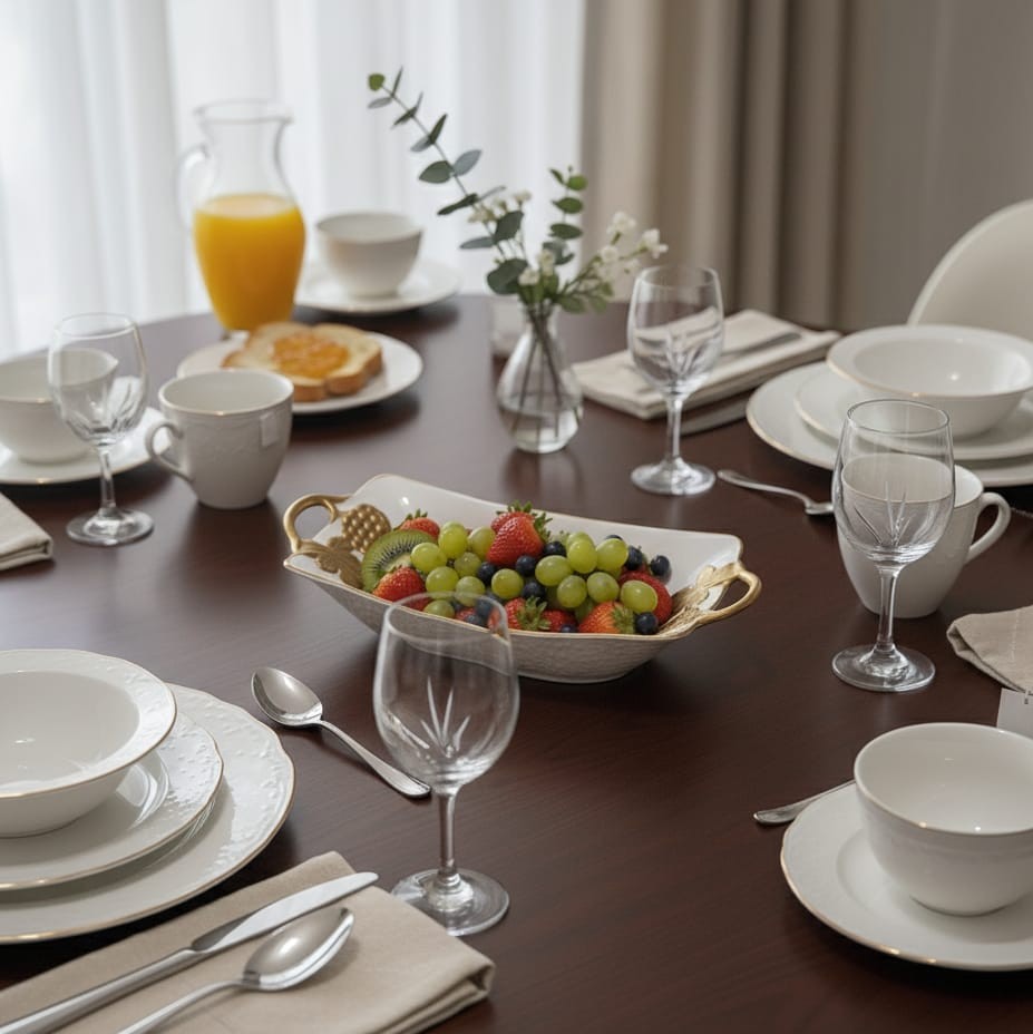 Porcelain Bowl With Fruit Details White And Gold