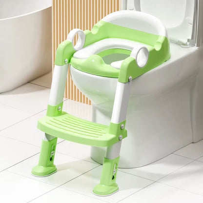 Kids foldable toilet training potty ladder with step up reducer seat in green