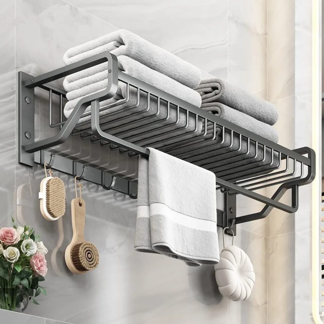 Wall-Mounted Towel Rack With Hooks
