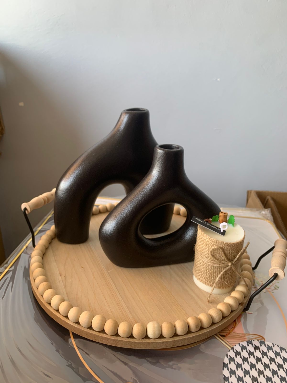 Wooden Round Beaded Tray