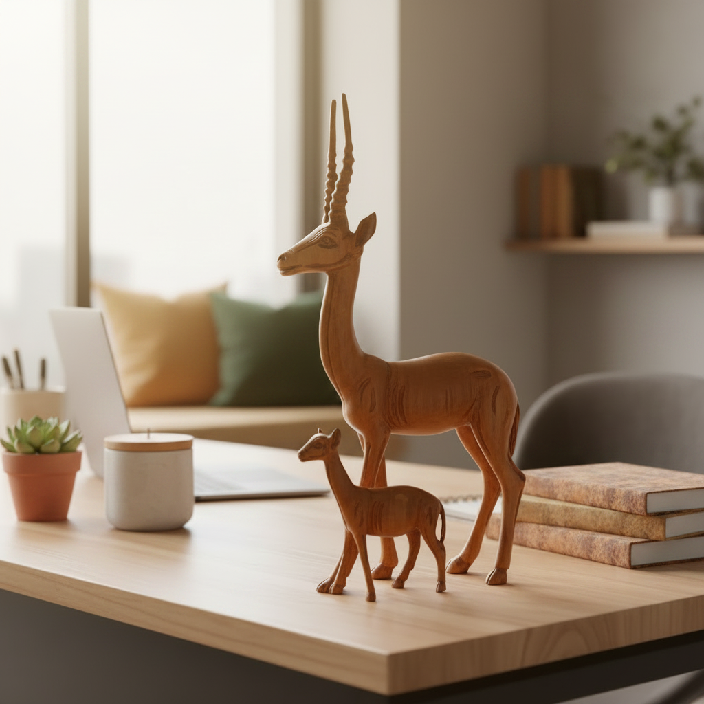 2 in 1 Wooden Gazelle Rosewood Sculpture (40 × 25 cm)