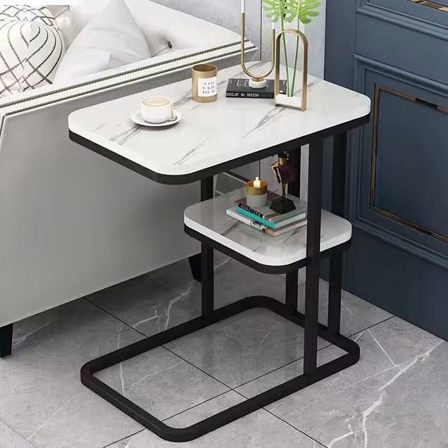 Luxury marble textured side table in white or black marble finish