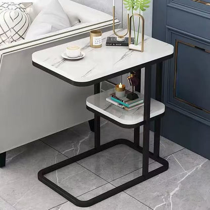 Luxury marble textured side table in white or black marble finish