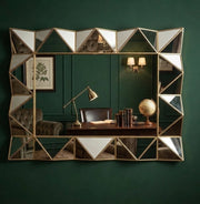 Luxury decorative wall mirror with an elegant gold panel frame measuring 75 × 56 cm, ideal for modern living rooms, bedrooms, hallways, and offices.
