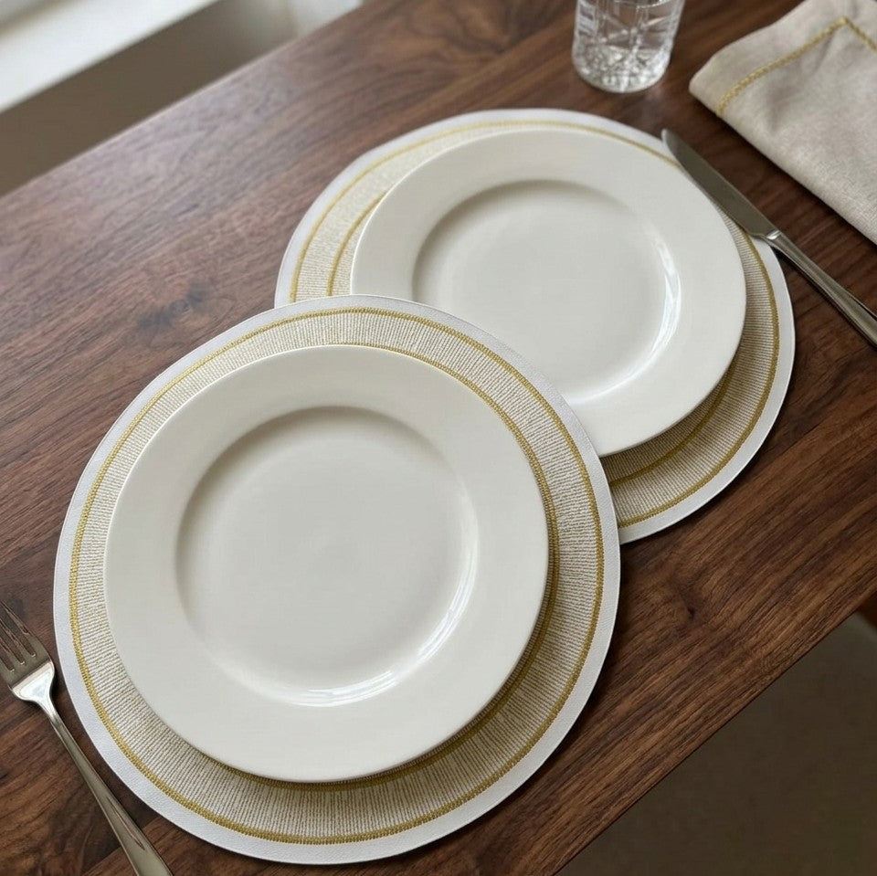 6Pc Round Faux Leather PVC Table Mat Set