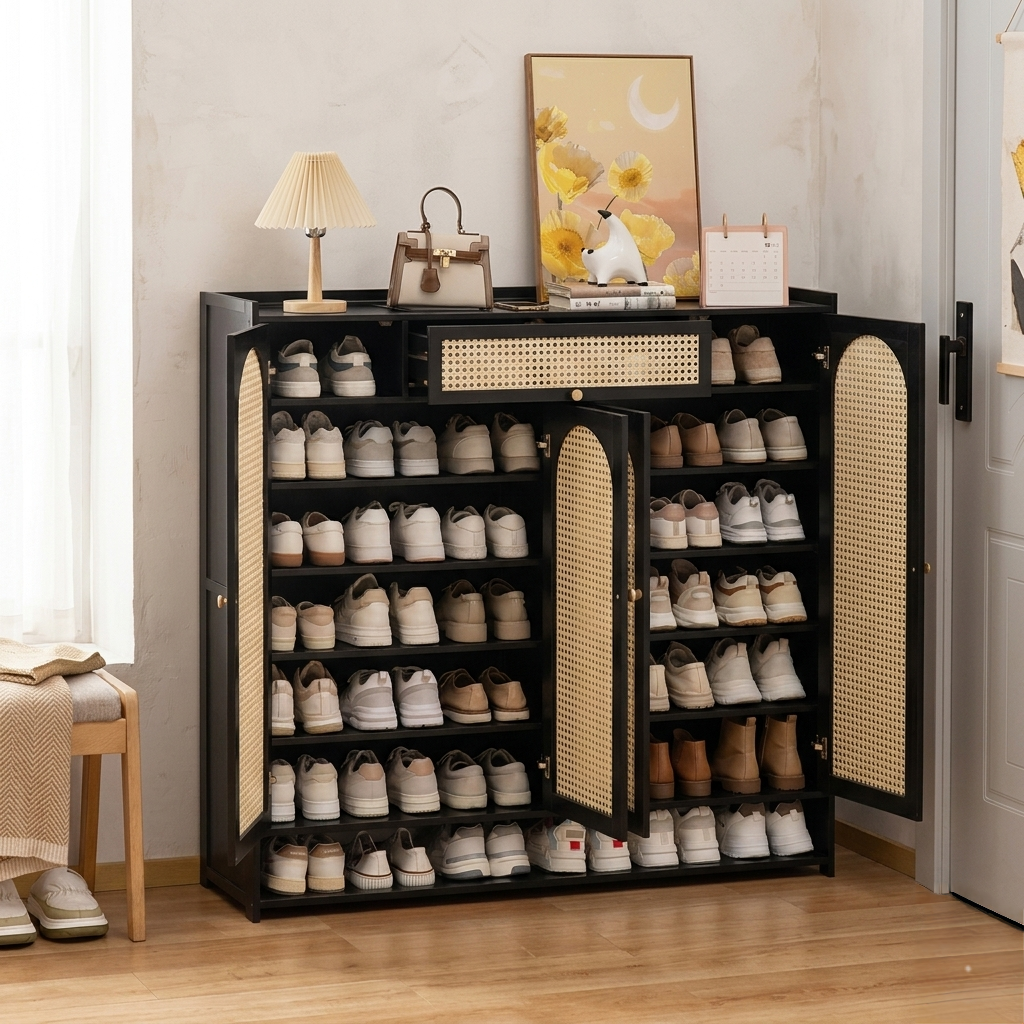 Wooden Bamboo Shoe Rack & Storage Cabinet