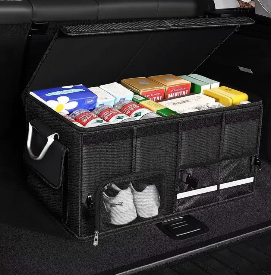 Heavy duty waterproof car boot trunk organizer with multiple compartments and handles