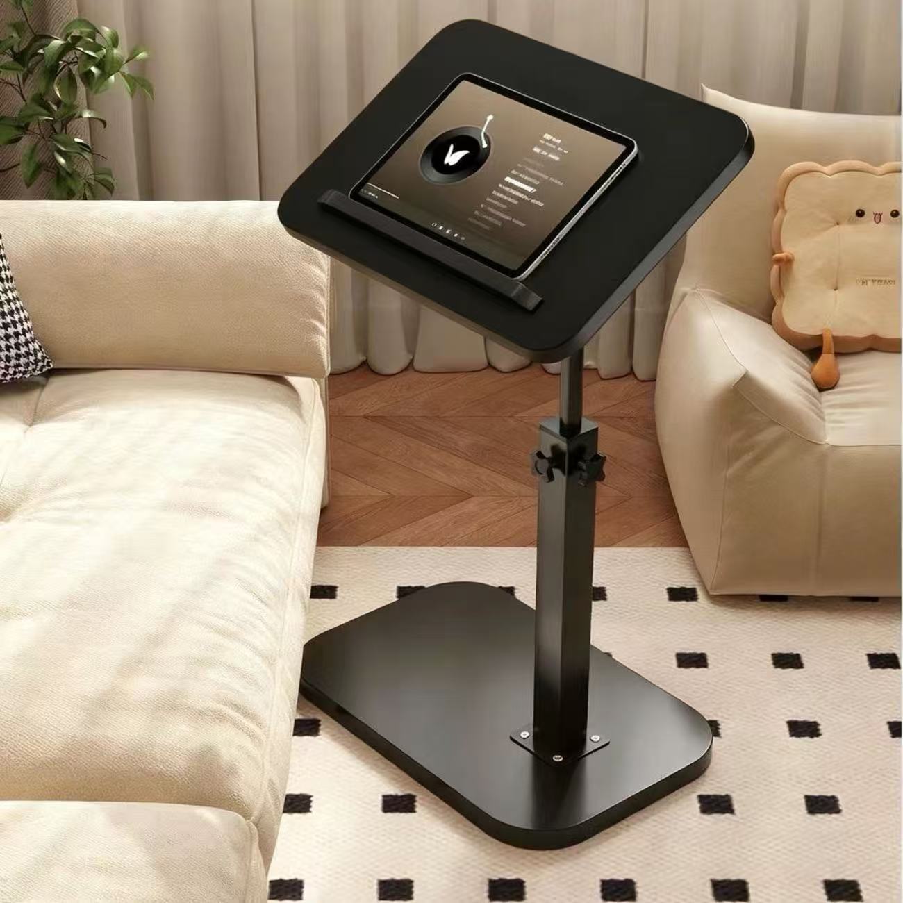 Adjustable C-shaped side table for sofa use with multifunctional design for laptop and snack table