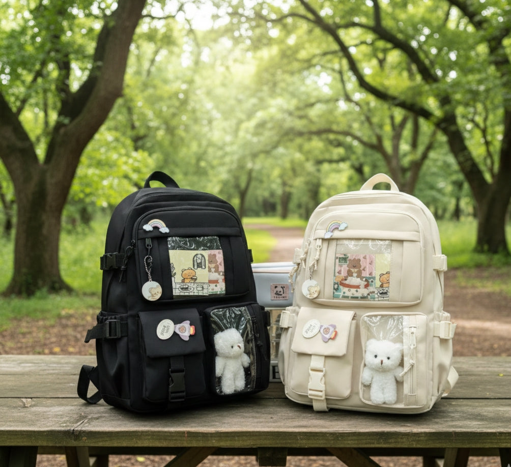 Black high-capacity casual school backpack measuring 46 × 32 × 20 cm.