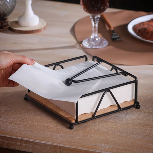 Metallic Serviette Holder With  Bamboo Base