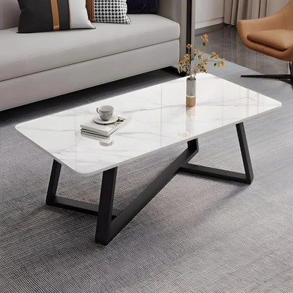 Marble top coffee table with sturdy base for living room décor.