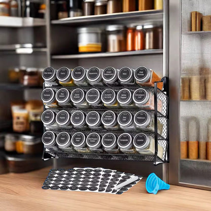 28 Piece glass spice jar set with rack labels funnel and accessories for organized kitchen storage