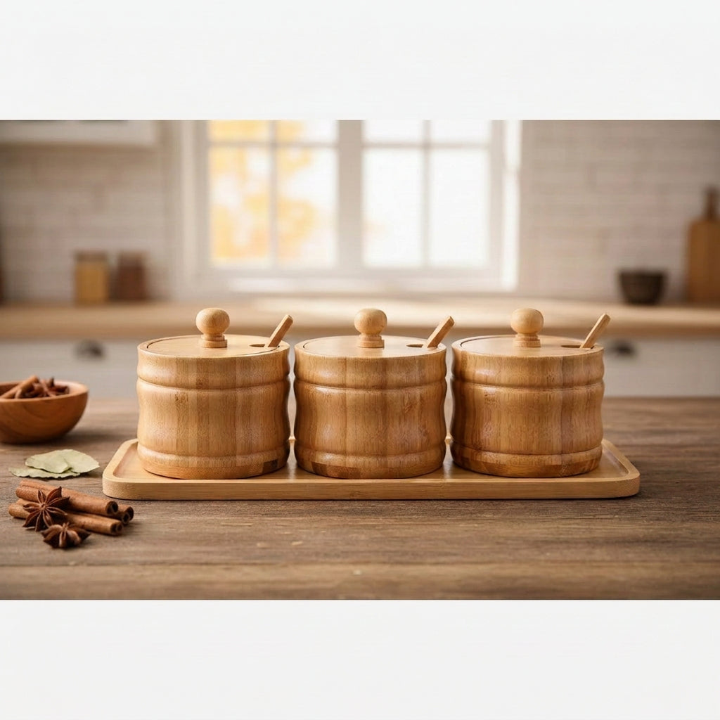 3 Piece Bamboo Sugar Dish Set for Serving Sugar at Home and During Tea or Coffee Service available in Nairobi, Kenya