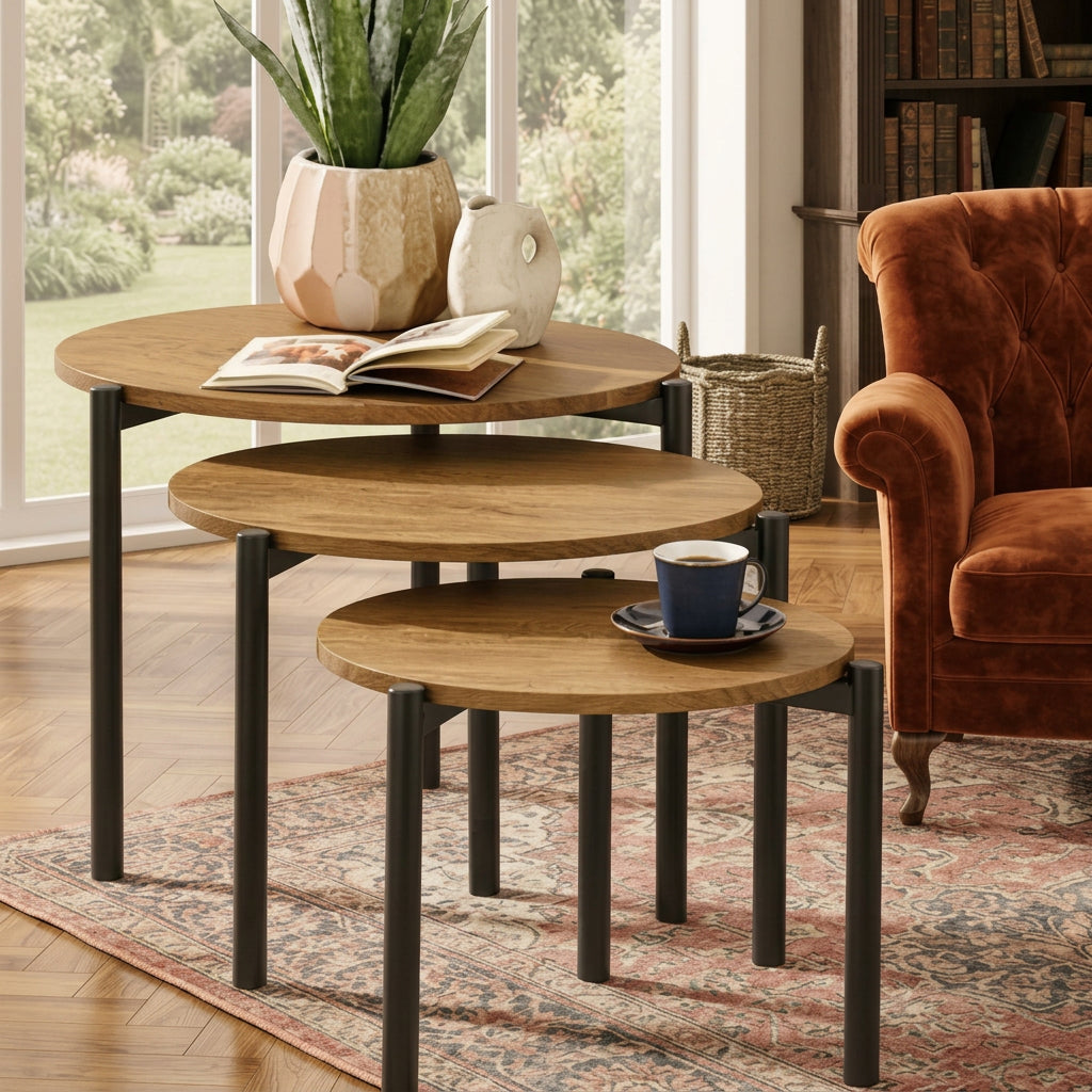 3Pc Oblong Nesting Tables with Dark Walnut Finish