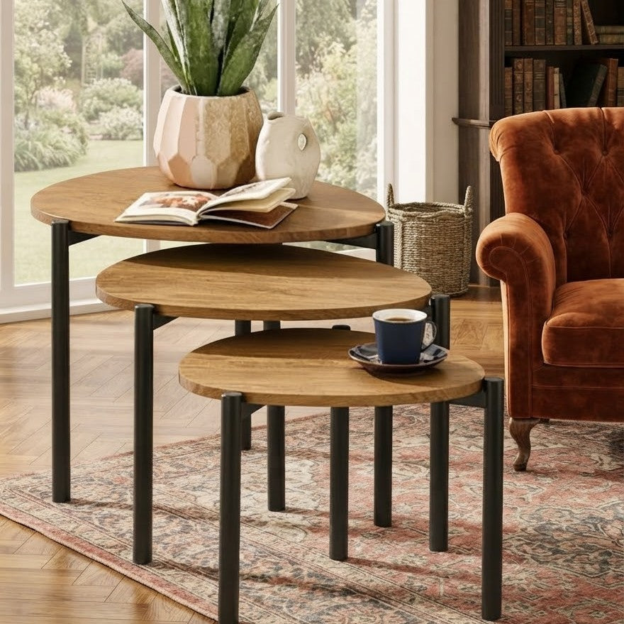 3Pc Oblong Nesting Tables with Dark Walnut Finish
