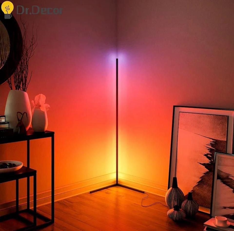 Modern RGB LED rod floor lamp with remote control for ambient lighting in living room or bedroom