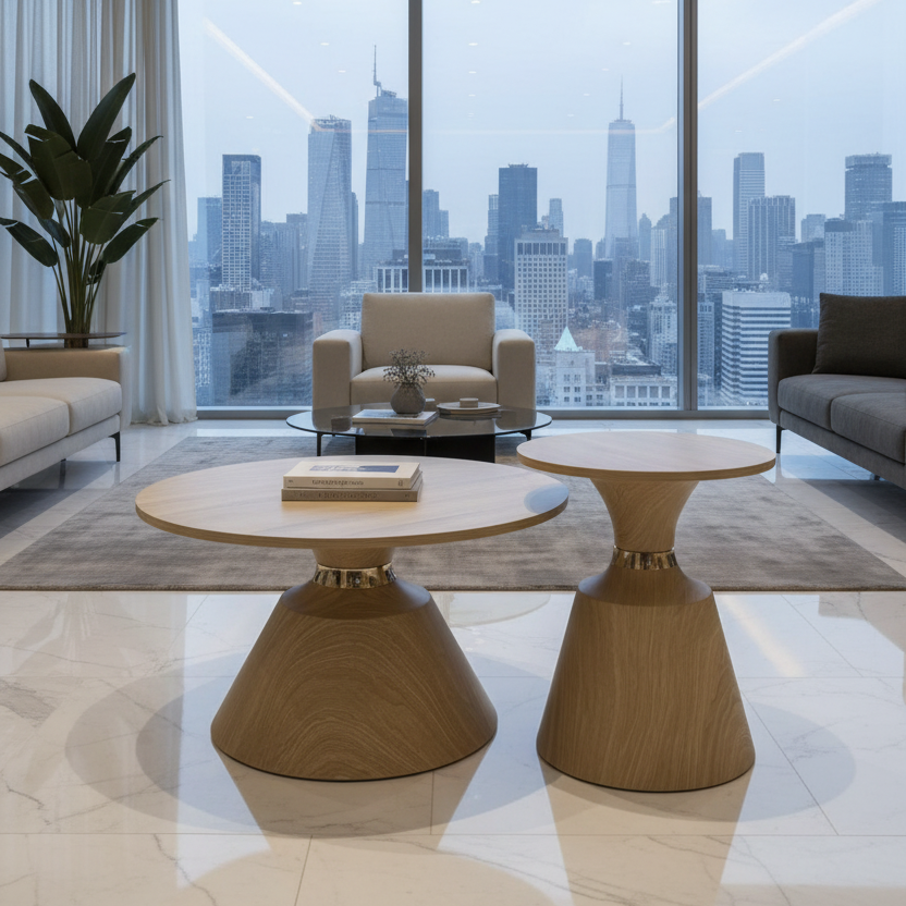 2-Piece Wood Top Pedestal Nesting Coffee Table Set