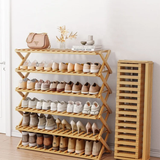 6-Tier Brown Foldable Bamboo Shoe Rack