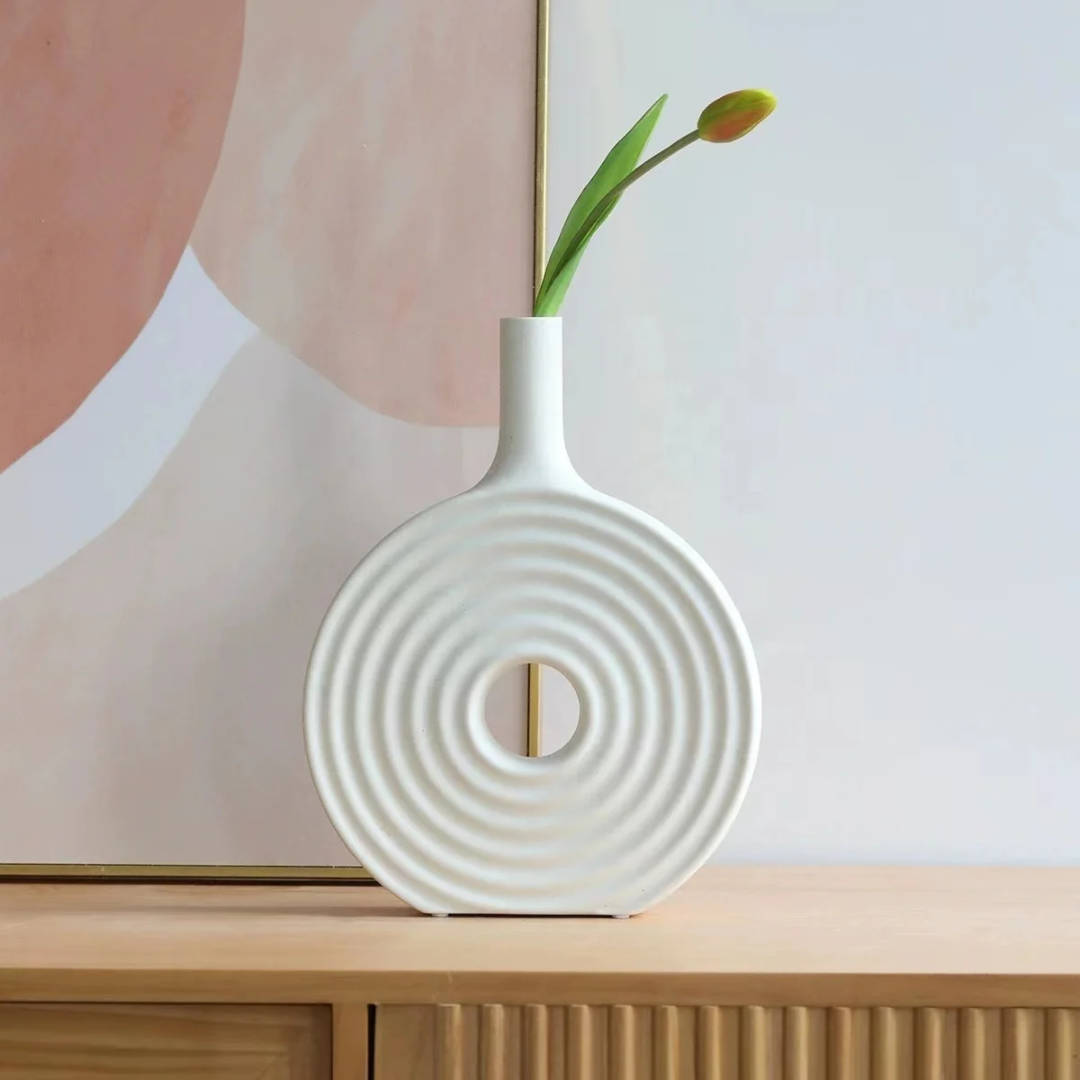 Decorative Modern Round Elegant White Ceramic Vase