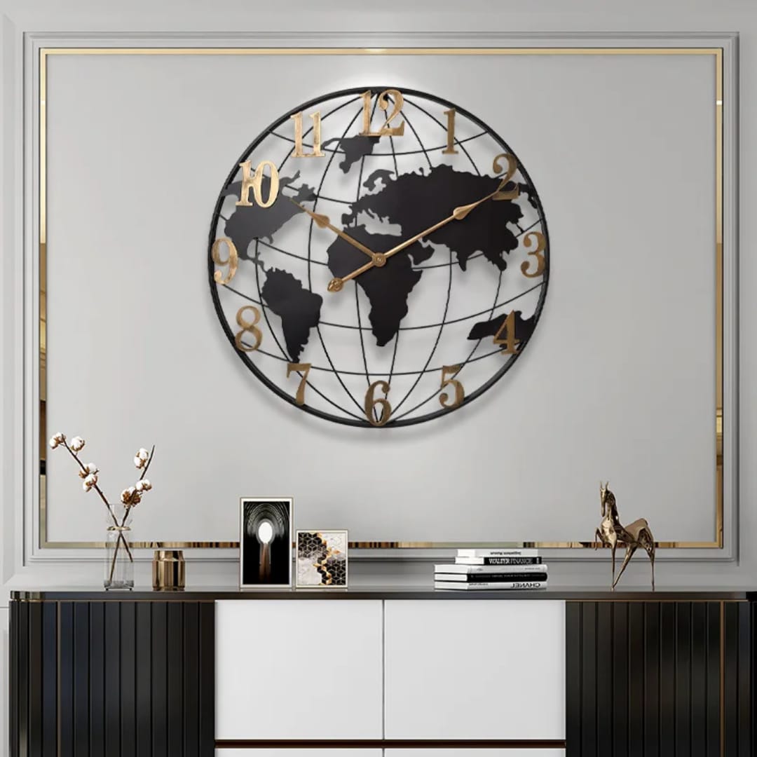 Iron Art World Map Quartz Wall Clock