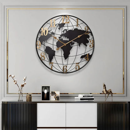 Iron Art World Map Quartz Wall Clock