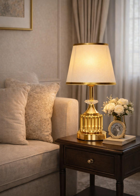 Medium sized table lamp with a simple modern design for home décor.