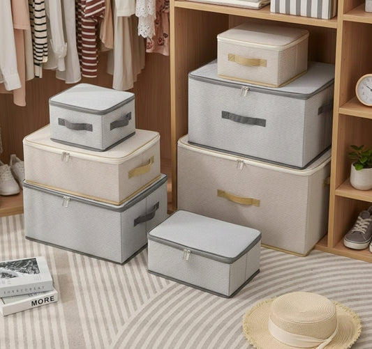 Modern collapsible organizer in beige and grey for home storage