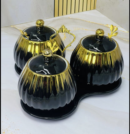 3 in 1 Sugar Canisters with Triangle Shape Stand