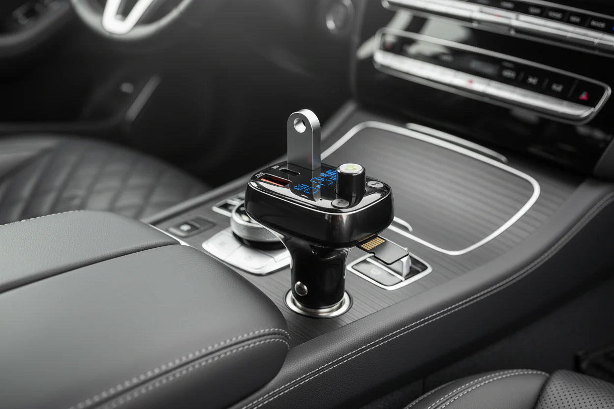 Car Bluetooth FM Transmitter with Triple USB Car Charger – Black, Bluetooth 5.0, Fast Charging, Hands-Free Calling